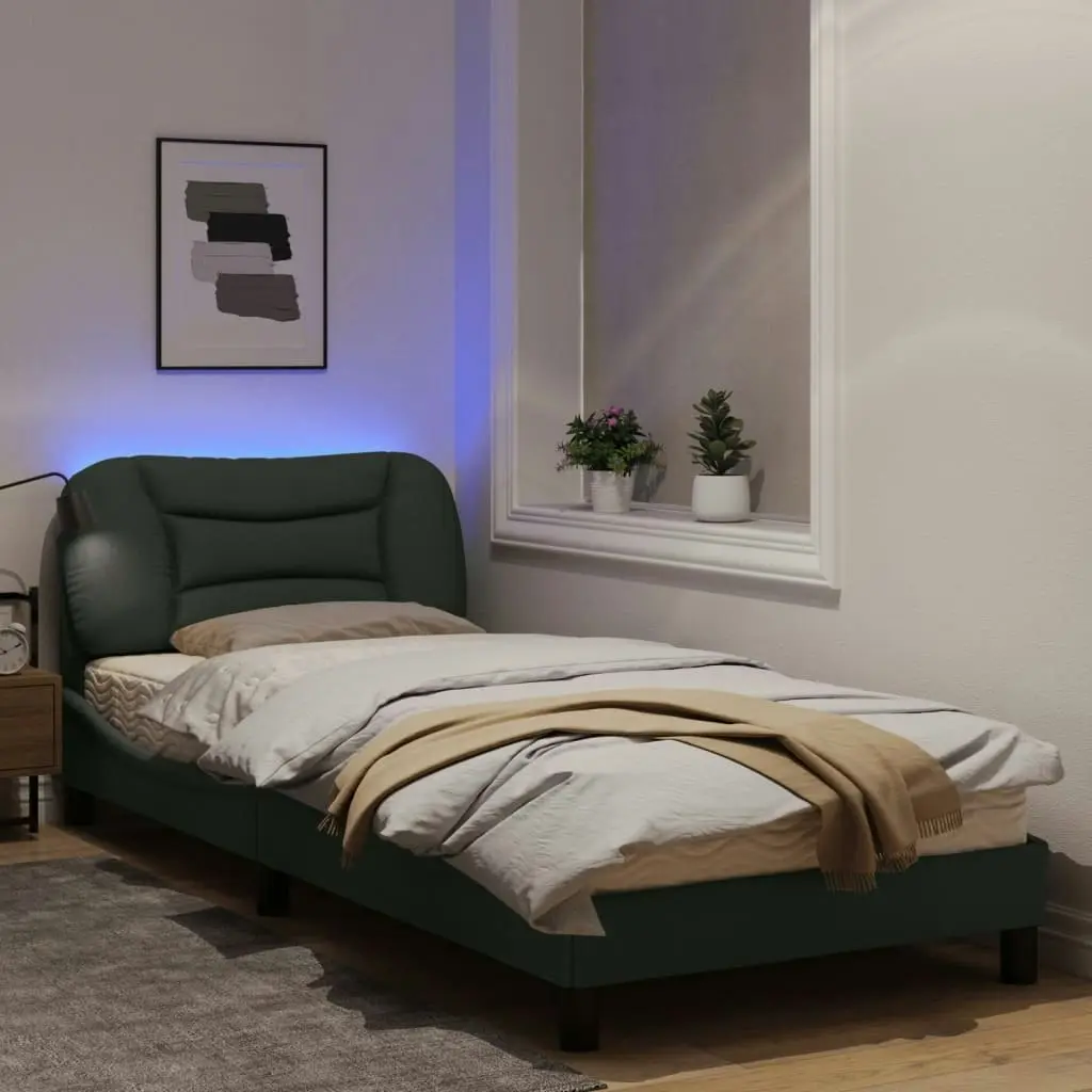 Bed Frame with LED Light Dark Grey 90x190 cm Fabric 3214156