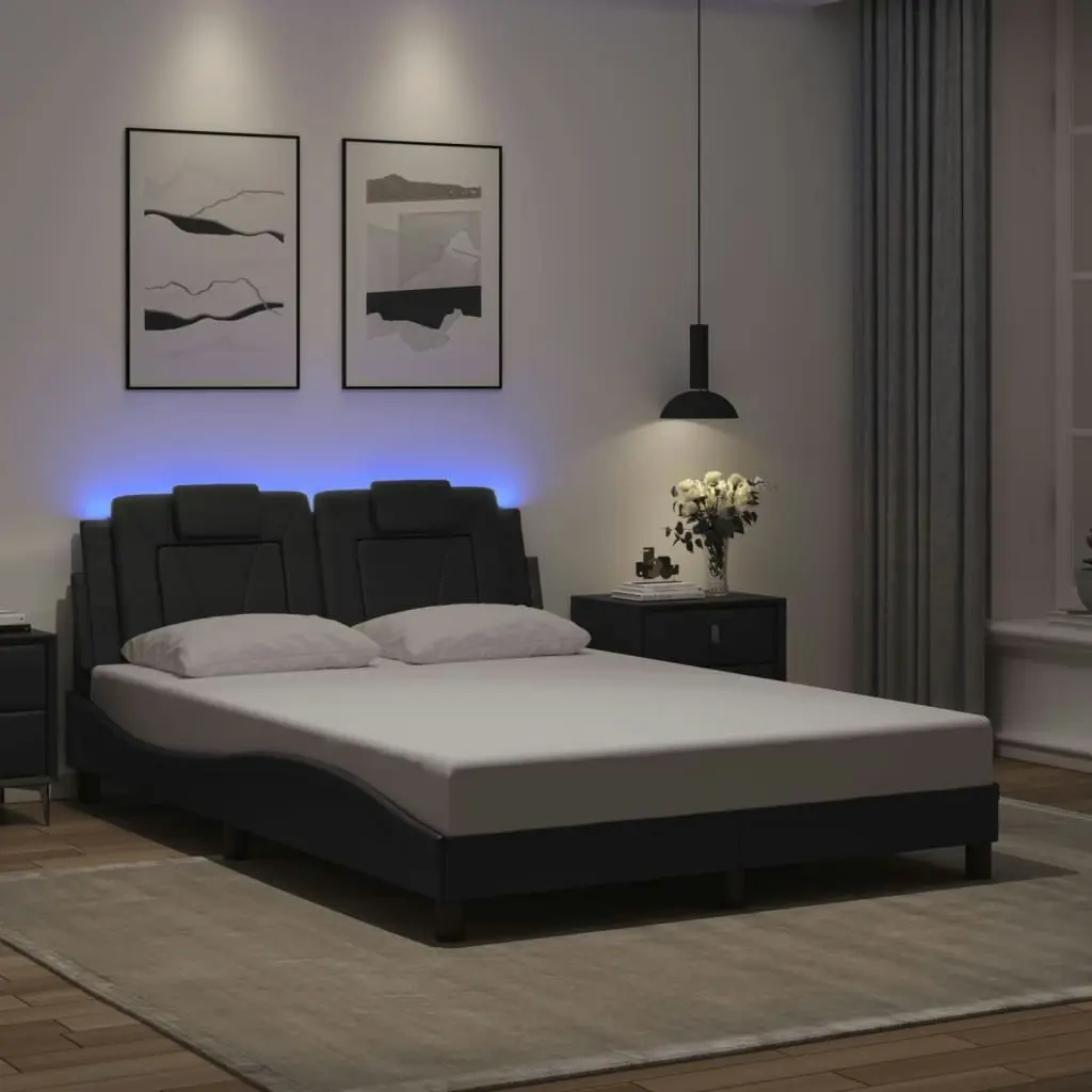 Bed Frame with LED Lights Black 137x187 cm Double Size Faux Leather 3214056