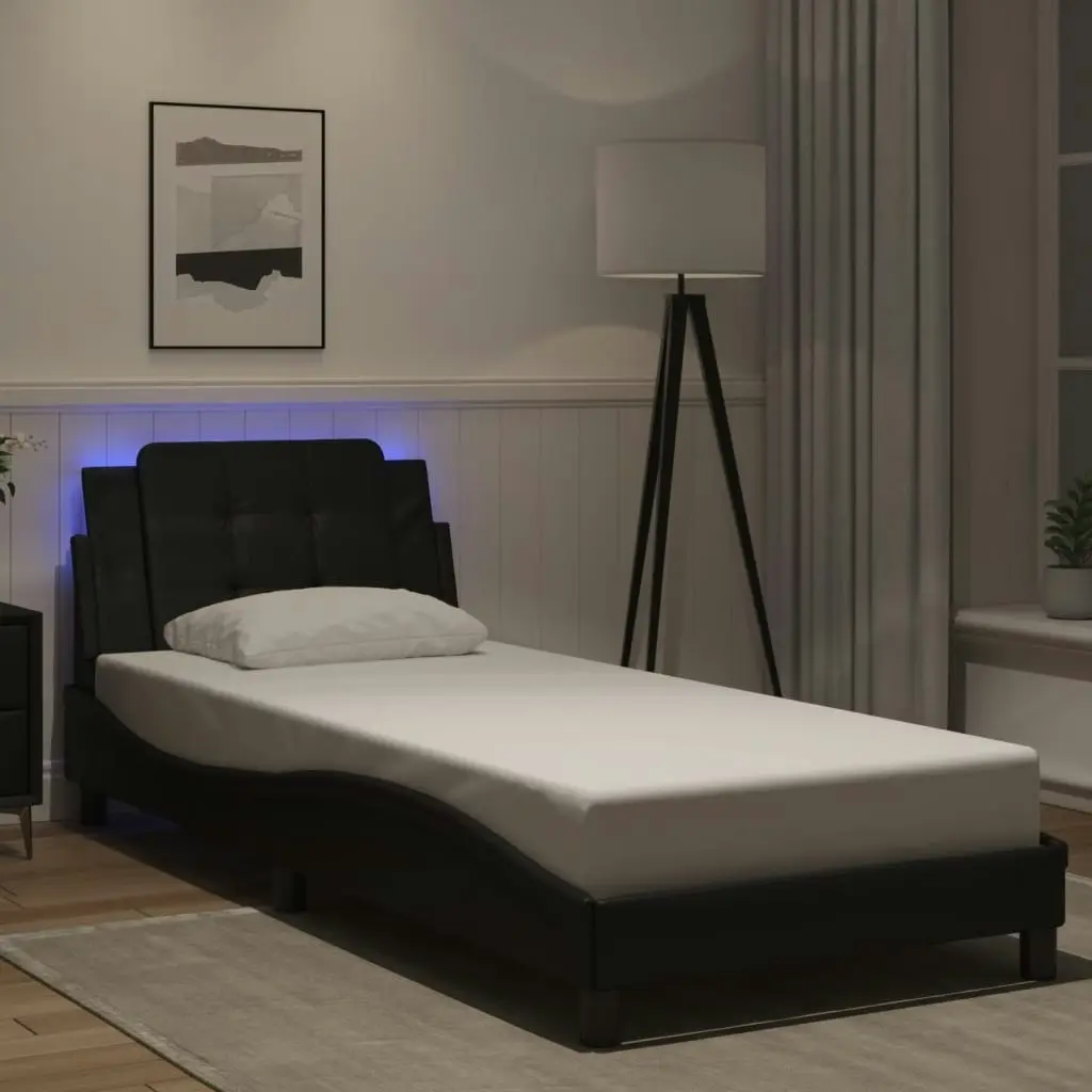 Bed Frame with LED Lights Black 90x190 cm Faux Leather 3214075