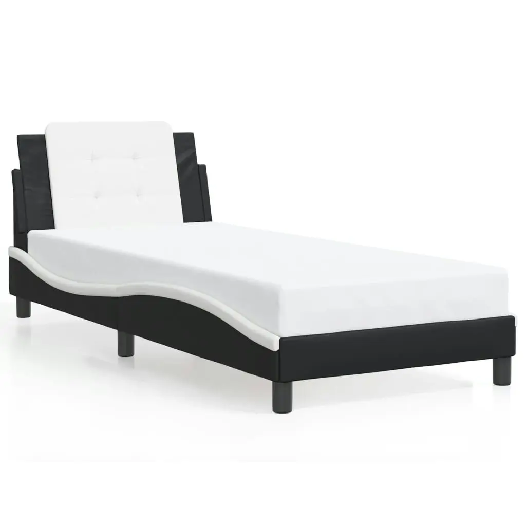 Bed Frame with LED Lights Black and White 90x190 cm Faux Leather 3214080