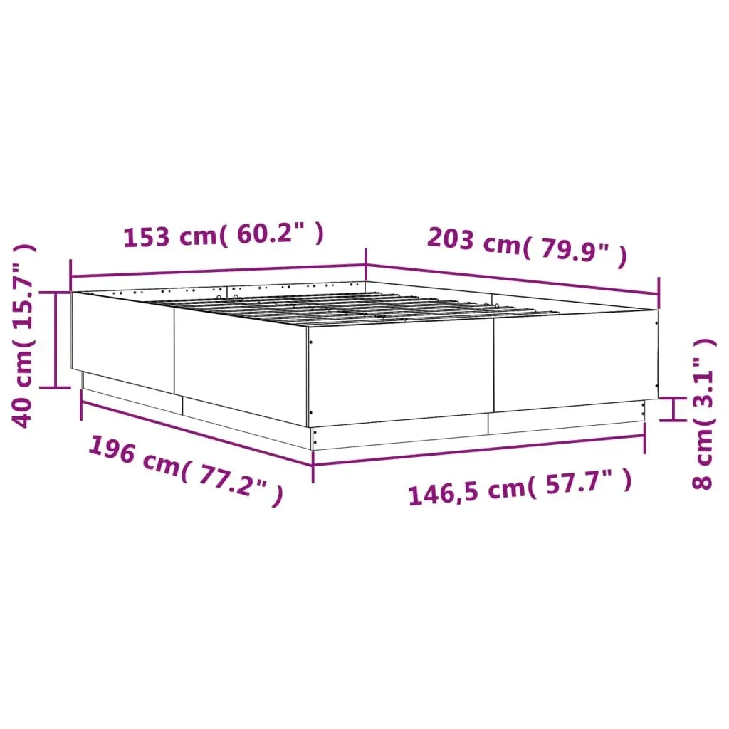 Bed Frame with LED Lights Black 150x200 cm Engineered Wood 3209605