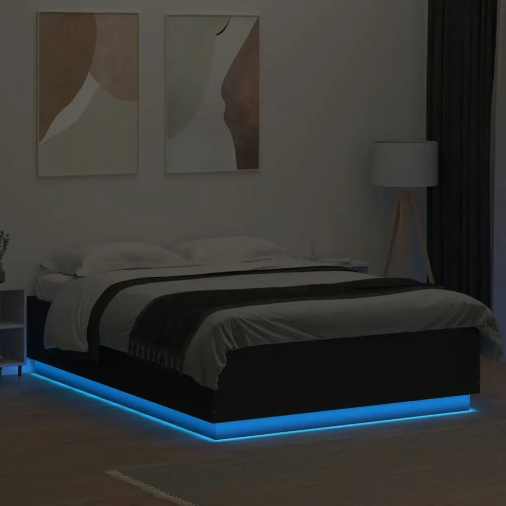 Bed Frame with LED Lights Black 150x200 cm Engineered Wood 3209605