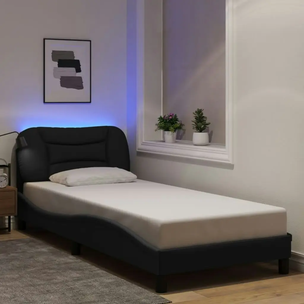 Bed Frame with LED Lights Black 90x190 cm Fabric 3213671