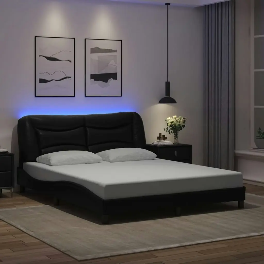 Bed Frame with LED Lights Black 152x203 cm Faux Leather 3213971