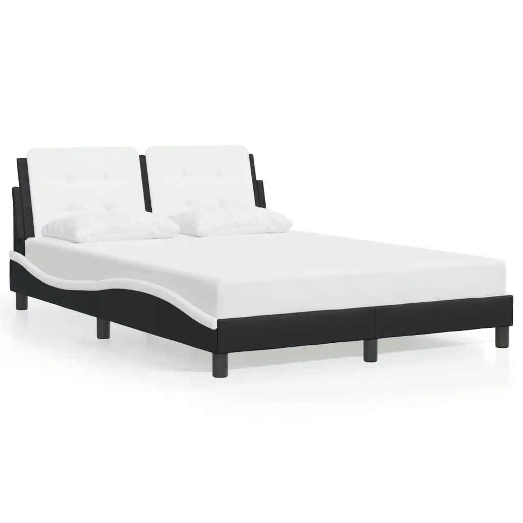 Bed Frame with LED Light Black and White 137x187 cm Double Size Faux Leather 3214146