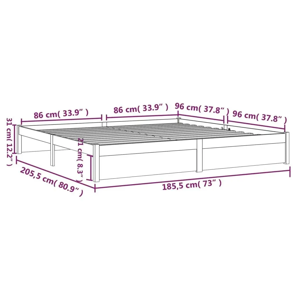 Bed Frame White Solid Wood 183x203 cm King Size 814965