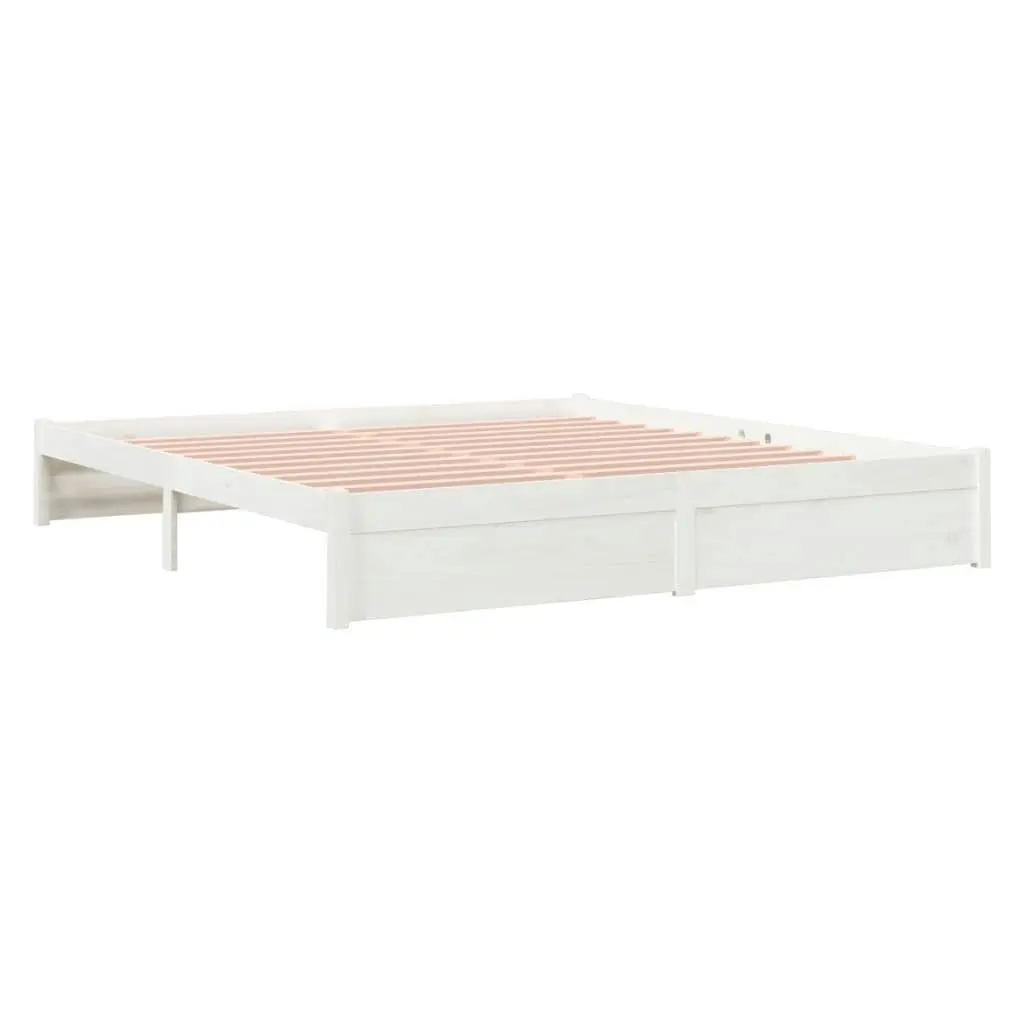 Bed Frame White Solid Wood 183x203 cm King Size 814965