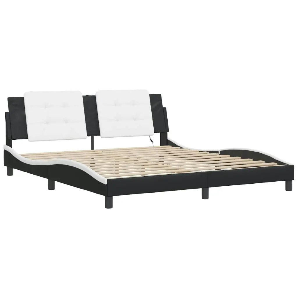 Bed Frame with LED Light Black and White 183x203 cm King Size Faux Leather 3214209