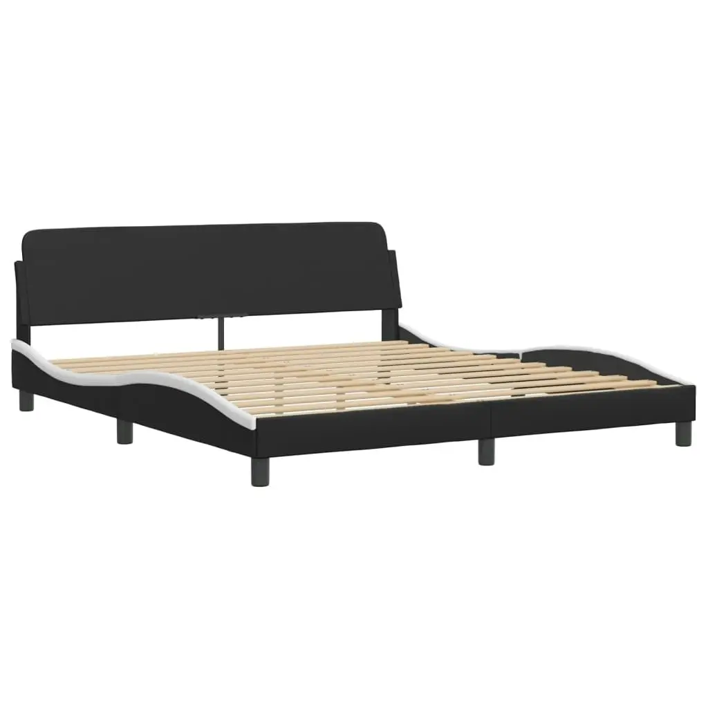 Bed Frame with LED Light Black and White 183x203 cm King Size Faux Leather 3214209