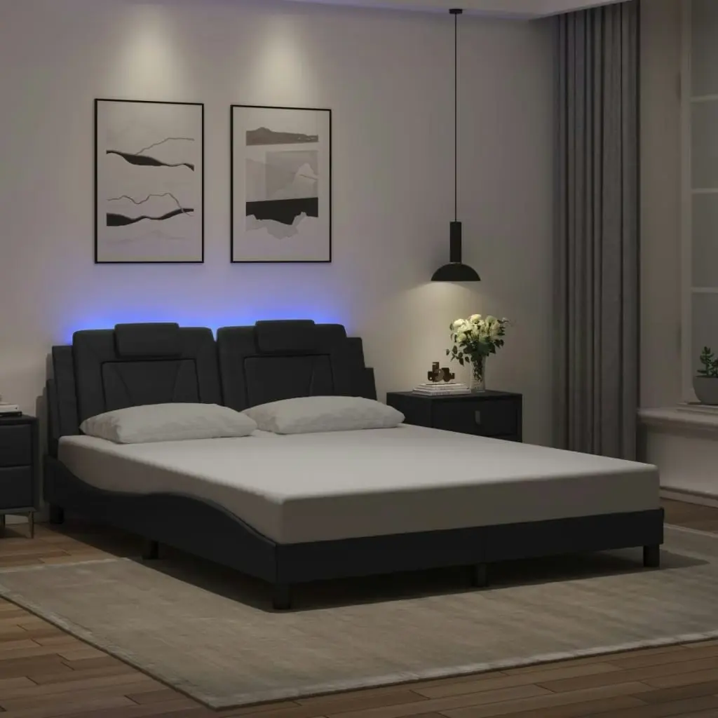 Bed Frame with LED Lights Black 153x203 cm Queen Size Faux Leather 3214059