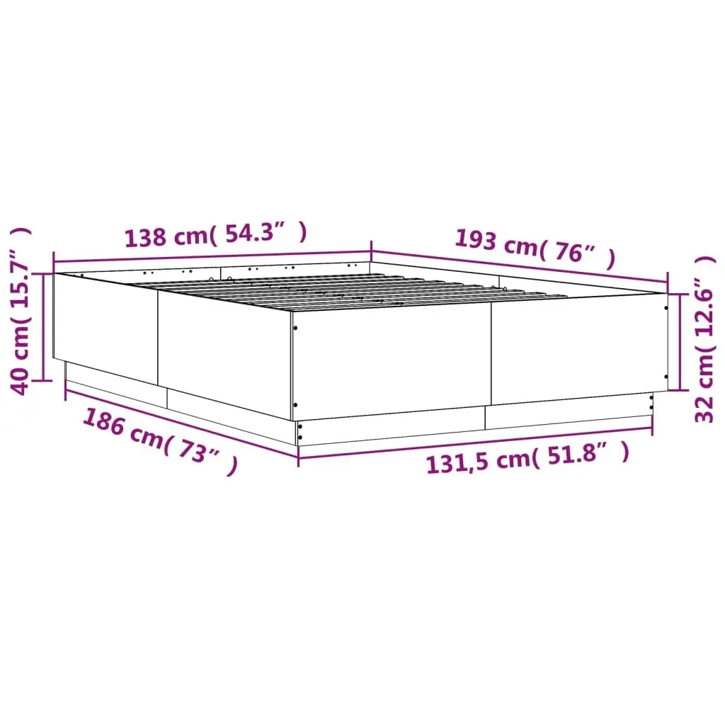 Bed Frame with LED Lights Black 135x190 cm Engineered Wood 3209647