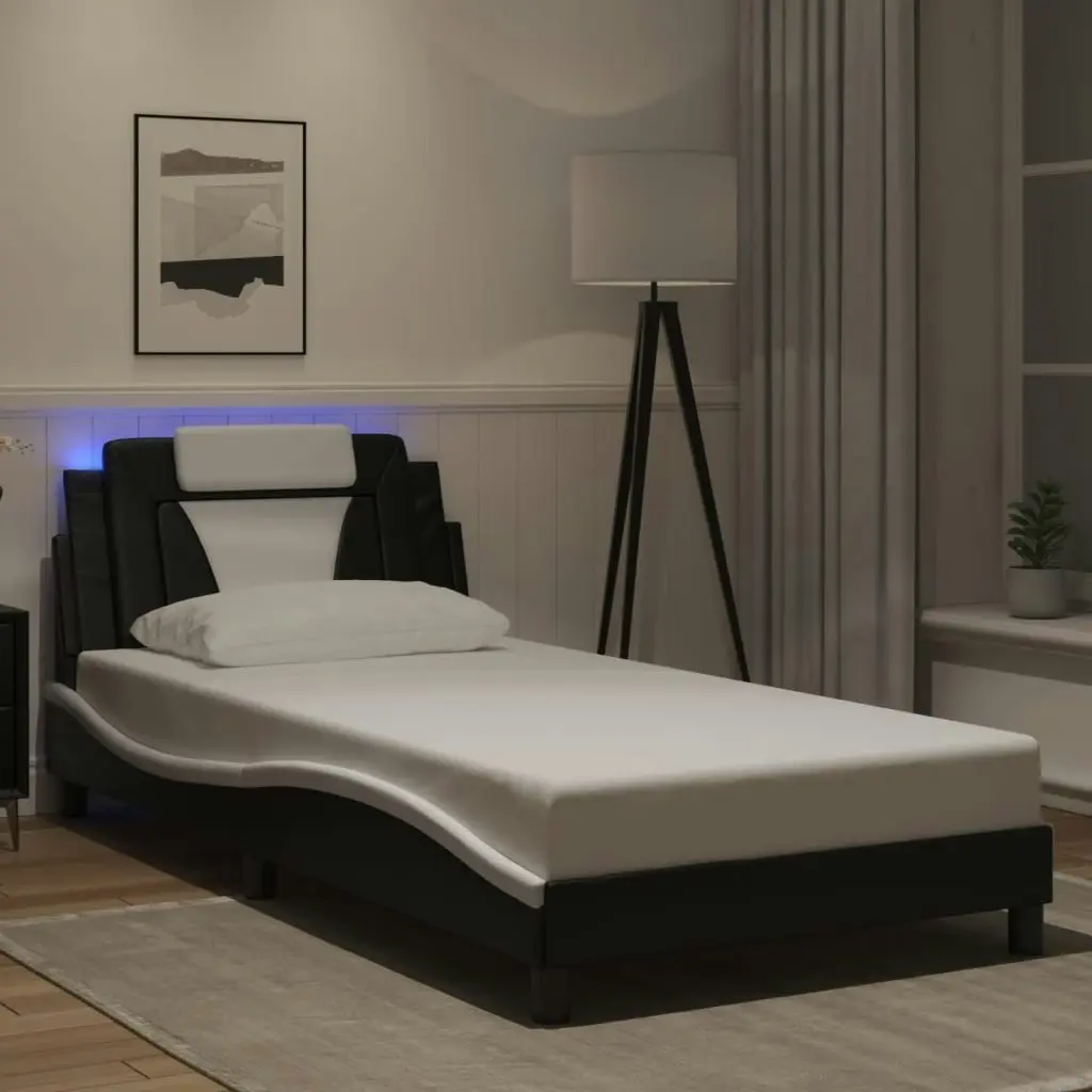 Bed Frame with LED Light Black and White 107x203 cm Faux Leather 3214193