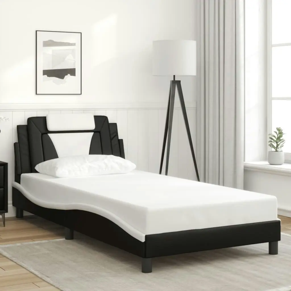 Bed Frame with LED Light Black and White 107x203 cm Faux Leather 3214193