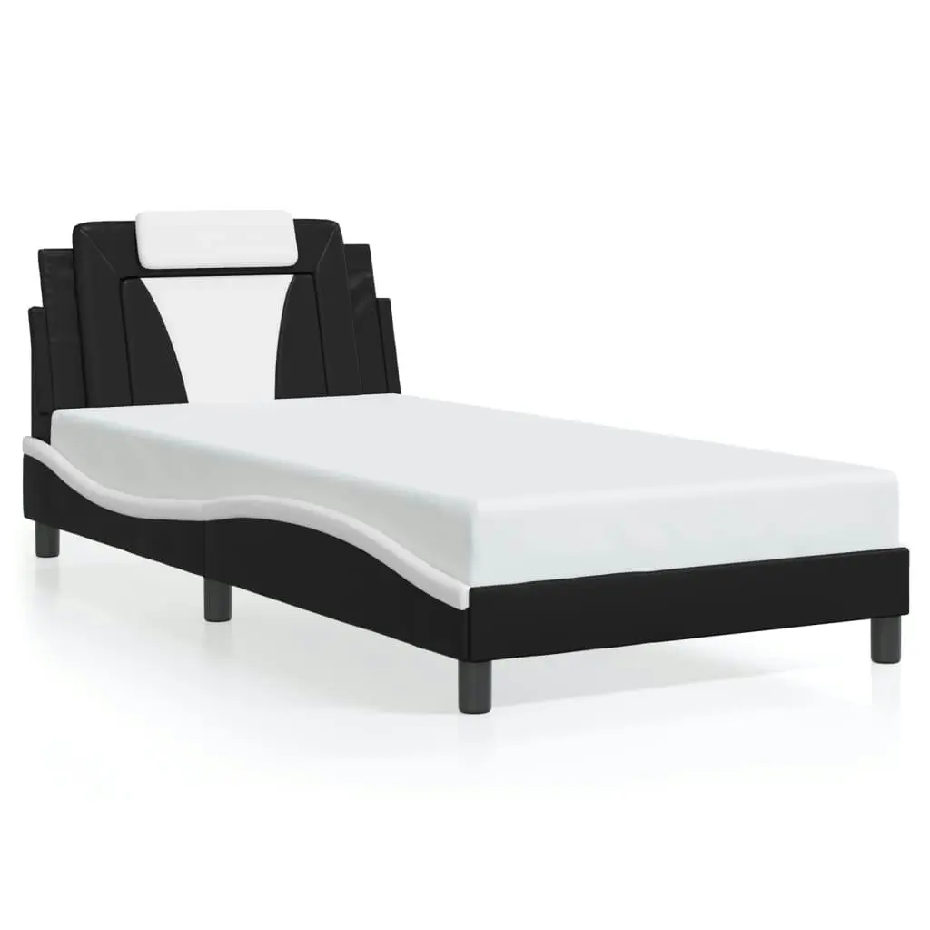 Bed Frame with LED Light Black and White 107x203 cm Faux Leather 3214193