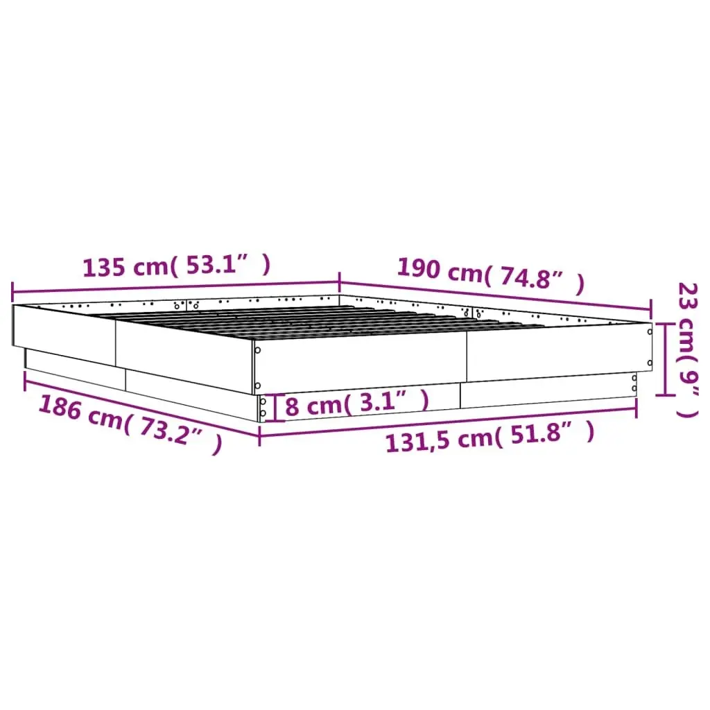 Bed Frame with LED without Mattress Black 135x190 cm 3209815