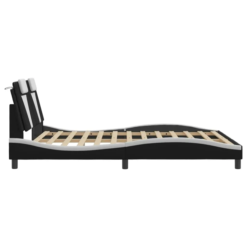 Bed Frame with LED without Mattress Black and White 152x203 cm Queen 3214197