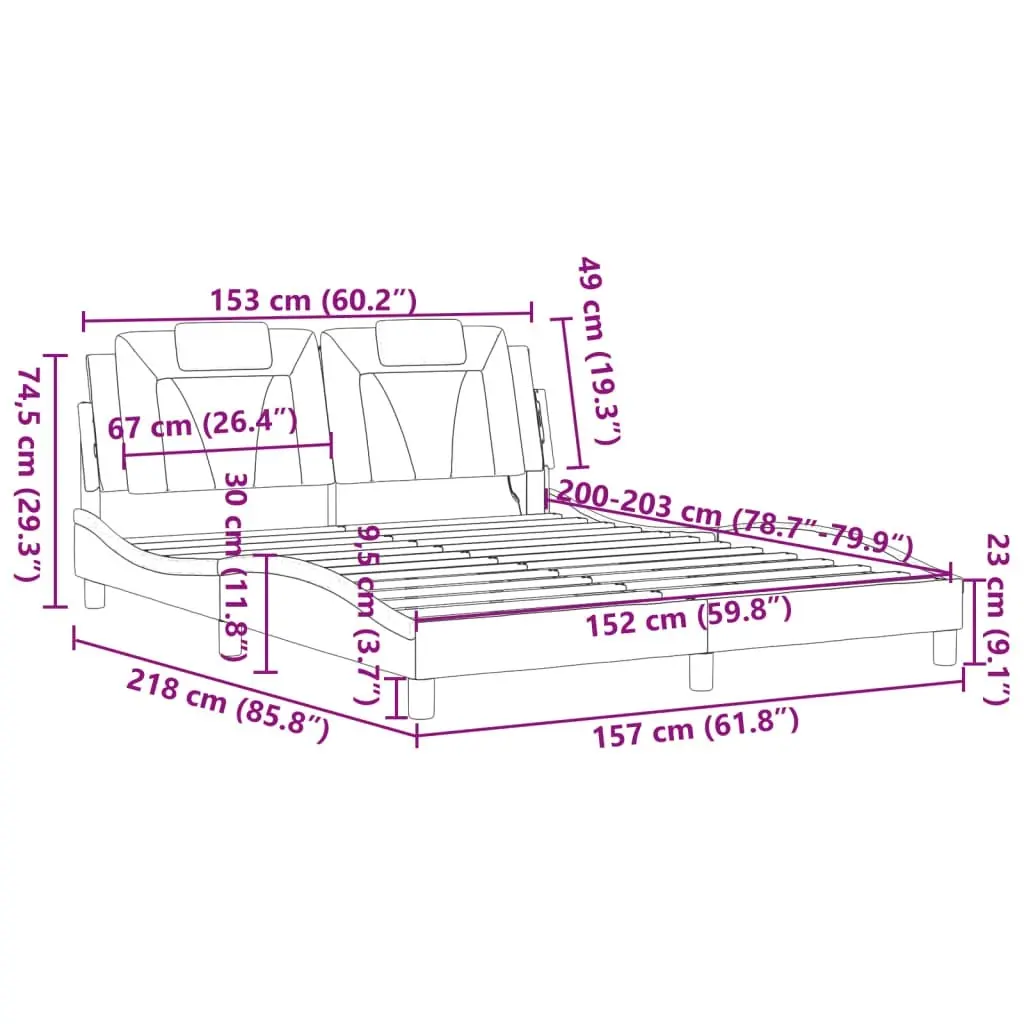 Bed Frame with LED without Mattress Black and White 152x203 cm Queen 3214197