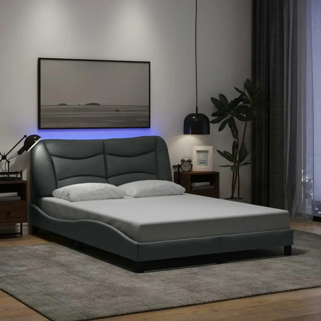 Bed Frame with LED without Mattress Dark Grey 137x187 cm Double Fabric 3214160