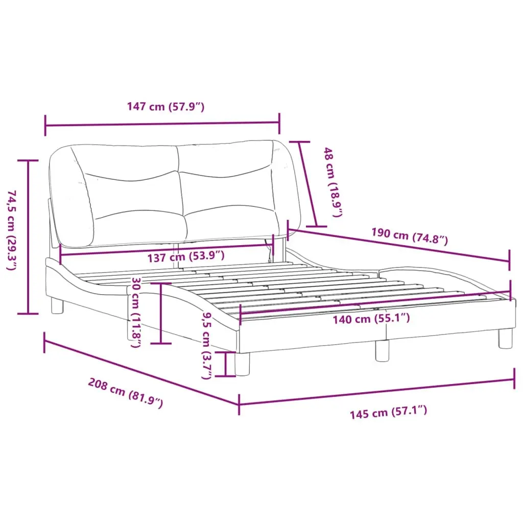 Bed Frame with LED without Mattress Black and White 137x187 cm Double 3214185