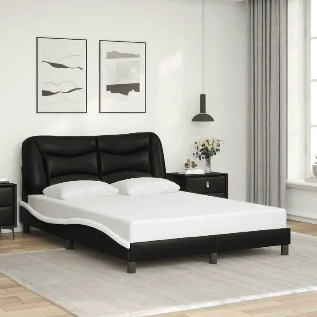 Bed Frame with LED without Mattress Black and White 137x187 cm Double 3214185