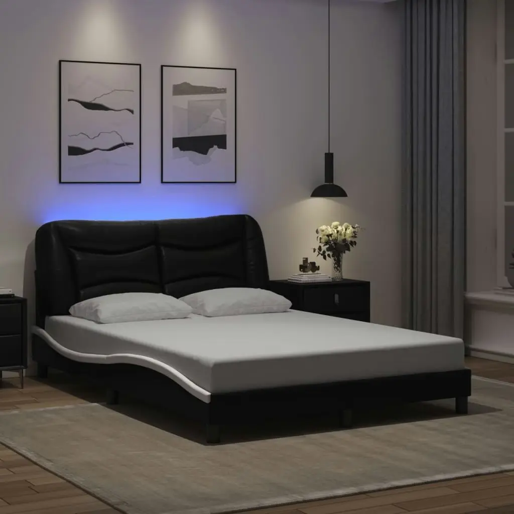 Bed Frame with LED without Mattress Black and White 137x187 cm Double 3214185