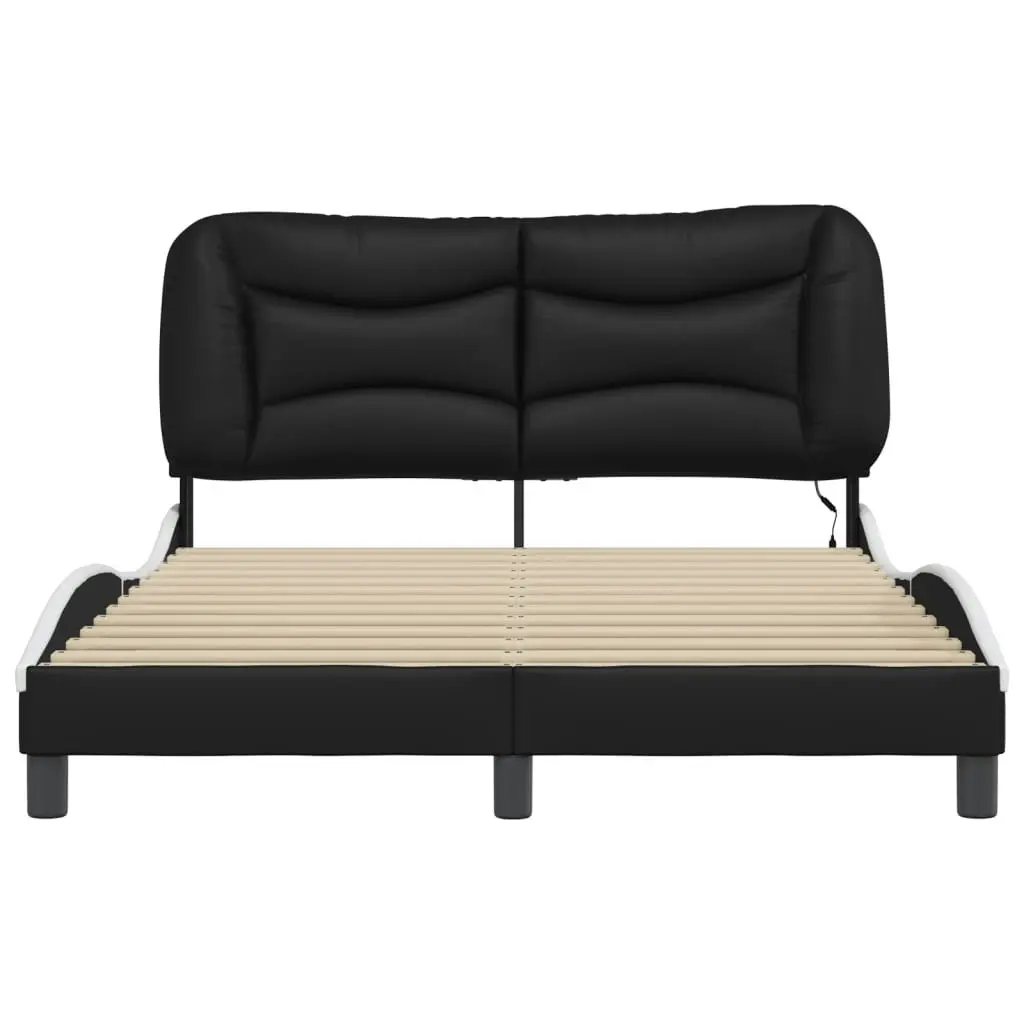 Bed Frame with LED without Mattress Black and White 137x187 cm Double 3214185