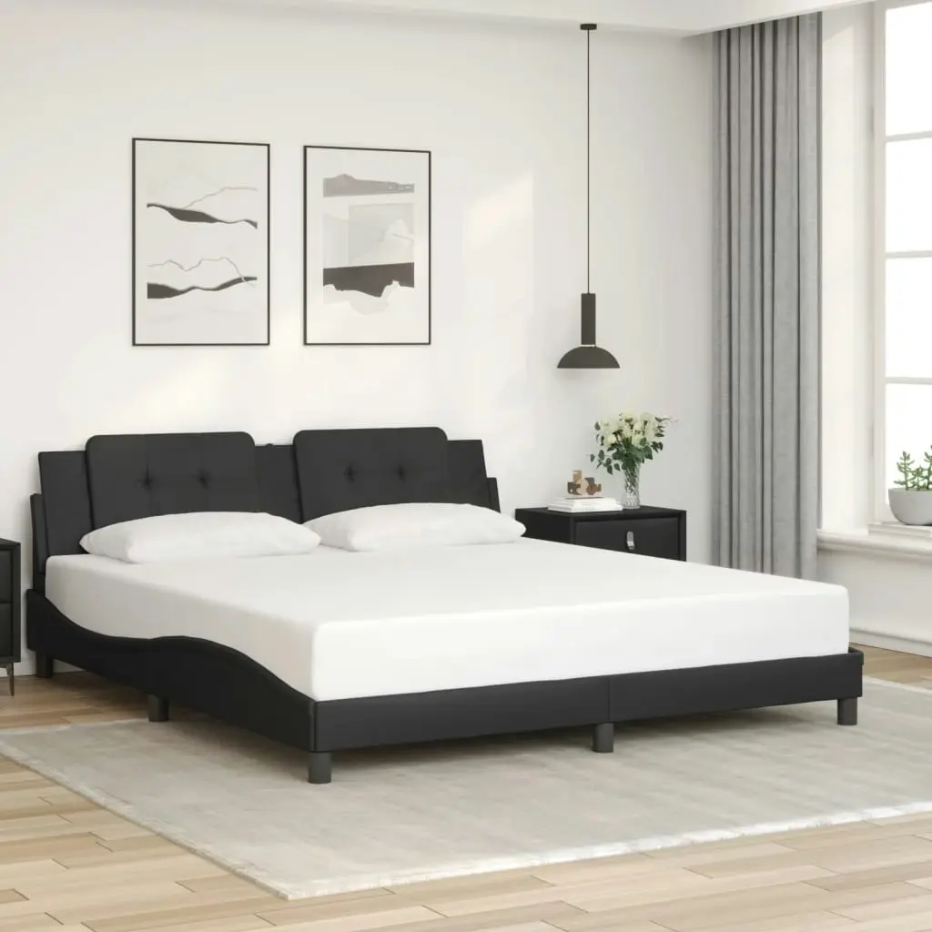 Bed Frame with LED Lights Black 183x203 cm King Size Faux Leather 3214124