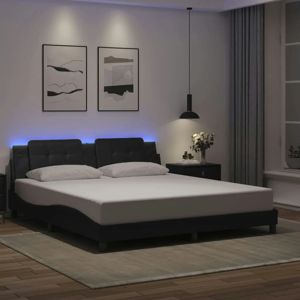 Bed Frame with LED Lights Black 183x203 cm King Size Faux Leather 3214124