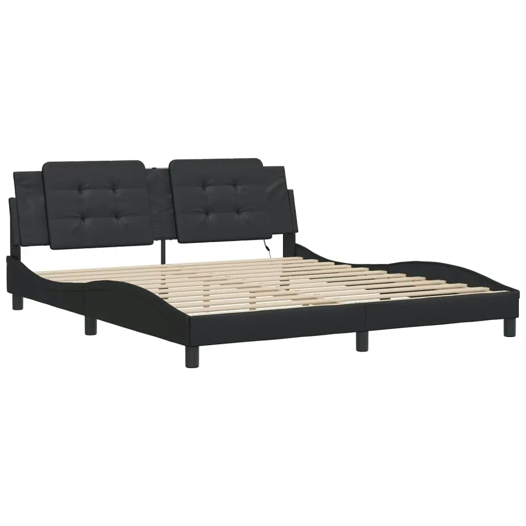 Bed Frame with LED Lights Black 183x203 cm King Size Faux Leather 3214124