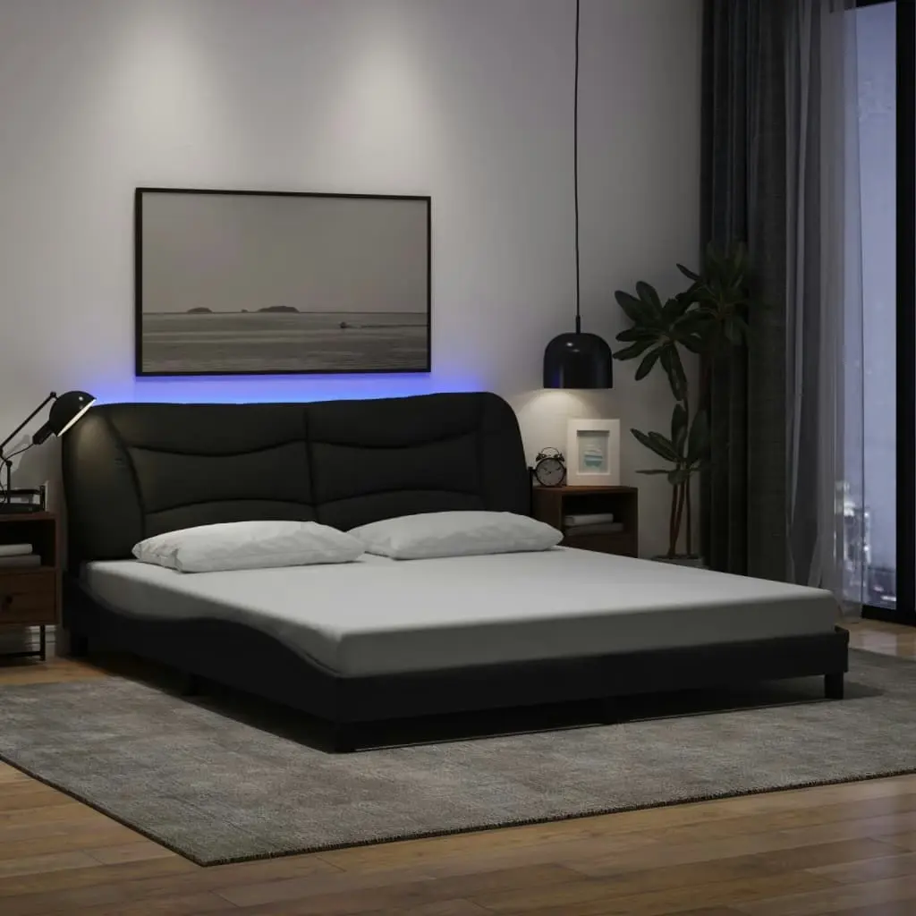 Bed Frame with LED Lights Black 183x203 cm King Size Fabric 3213720