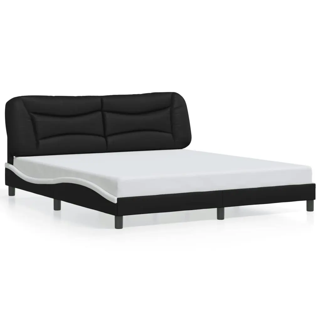 Bed Frame with LED Light Black and White 183x203 cm King Size Faux Leather 3214189