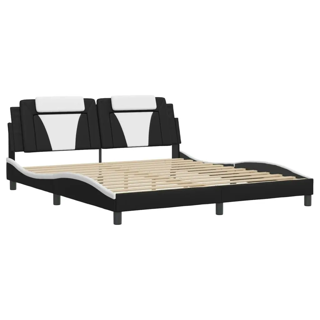 Bed Frame with LED without Mattress Black and White 183x203 cm King 3214199