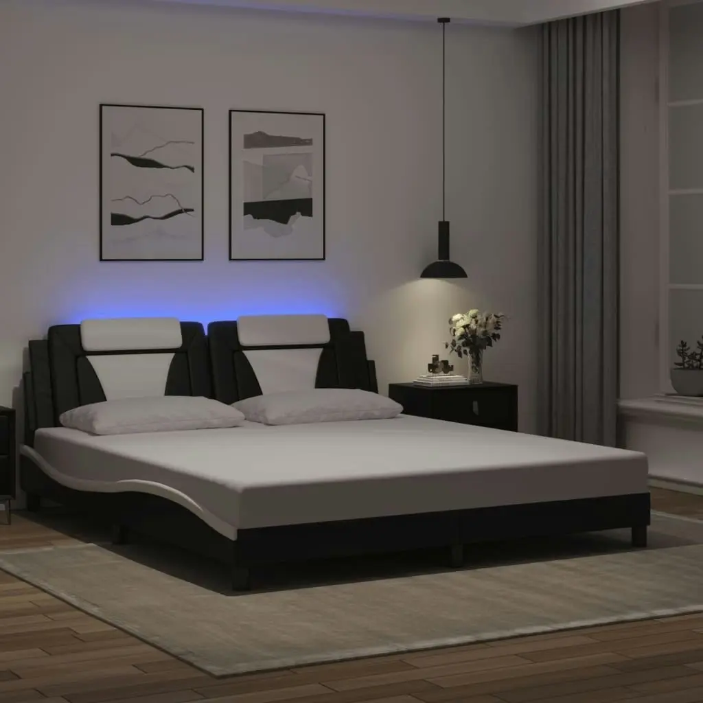 Bed Frame with LED without Mattress Black and White 183x203 cm King 3214199