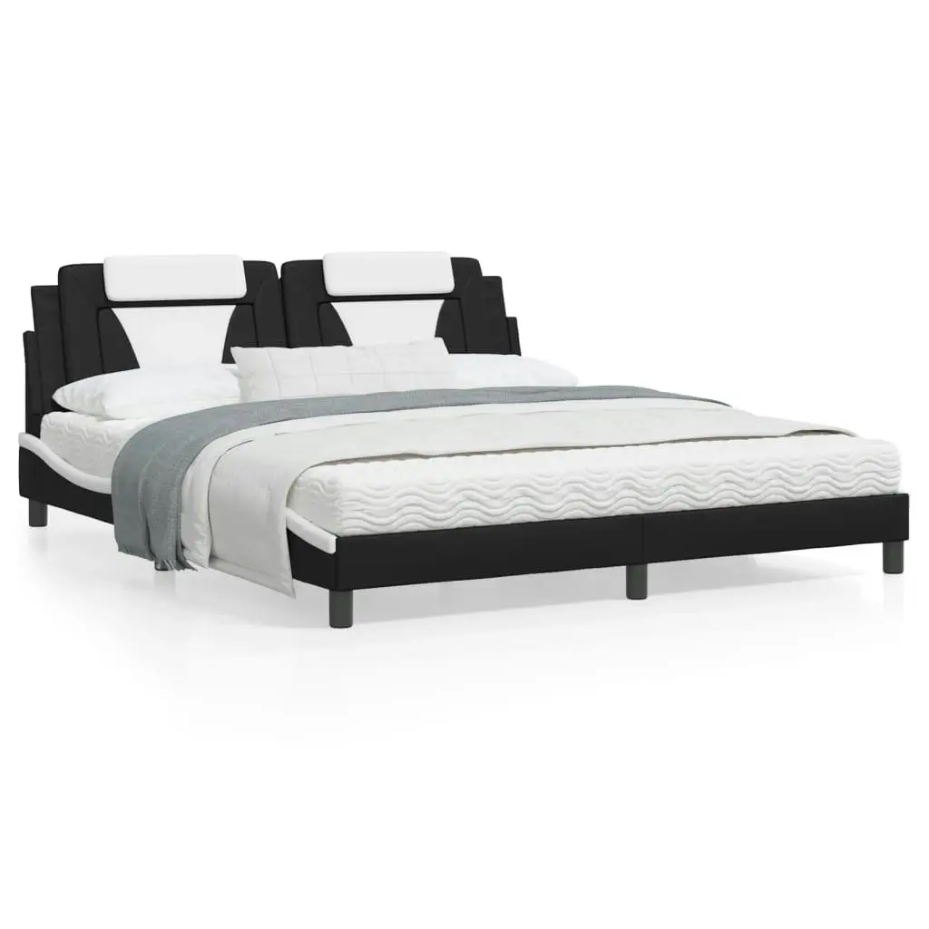 Bed Frame with LED without Mattress Black and White 183x203 cm King 3214199