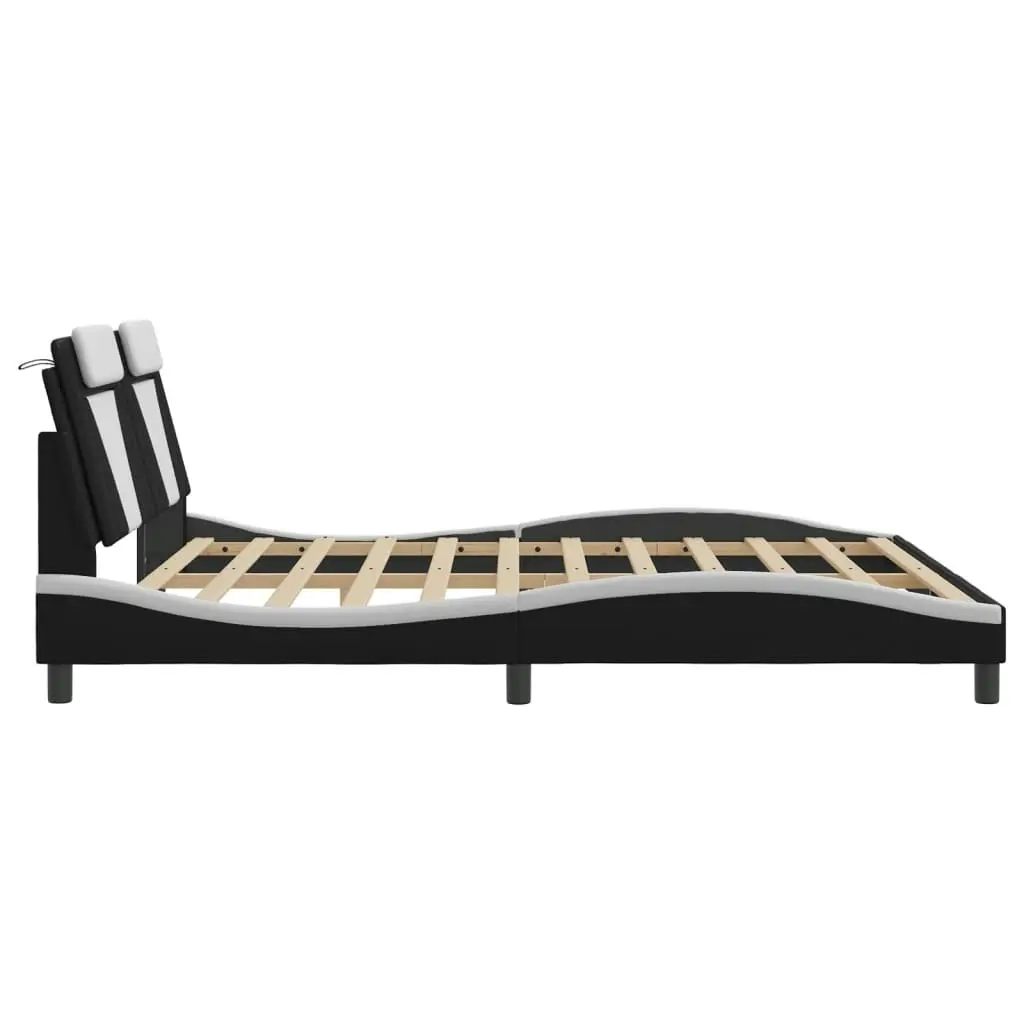 Bed Frame with LED without Mattress Black and White 183x203 cm King 3214199