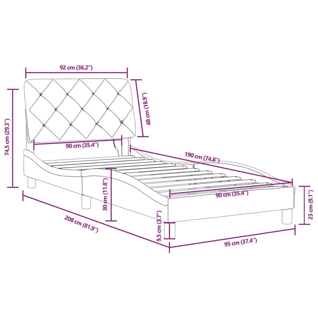 Bed Frame with LED without Mattress Black 90x190 cm Velvet 3213827