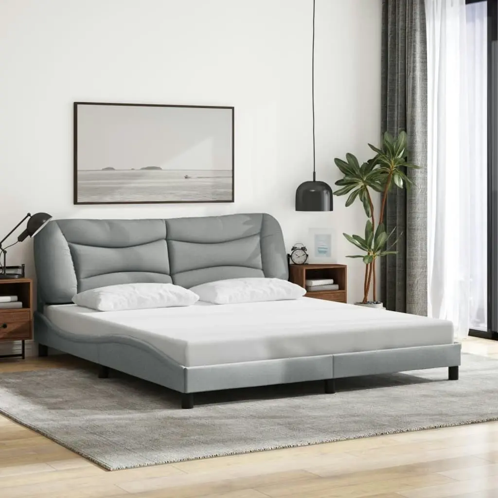 Bed Frame with LED Light Dark Grey 183x203 cm King Size Fabric 3214164