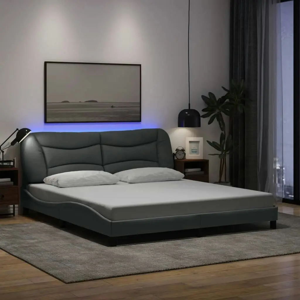 Bed Frame with LED Light Dark Grey 183x203 cm King Size Fabric 3214164