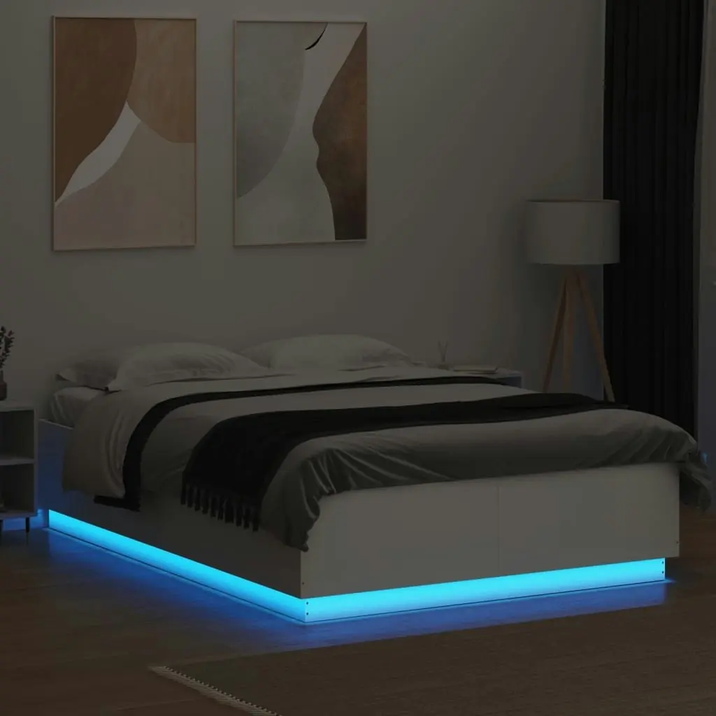 Bed Frame with LED without Mattress White 150x200 cm 3209604