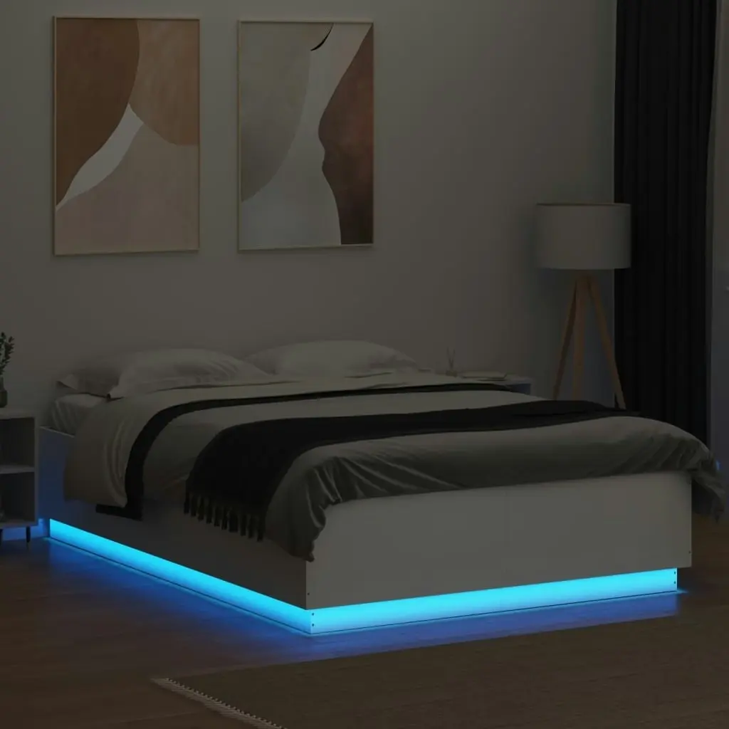 Bed Frame with LED Lights White 150x200 cm Engineered Wood 3209604