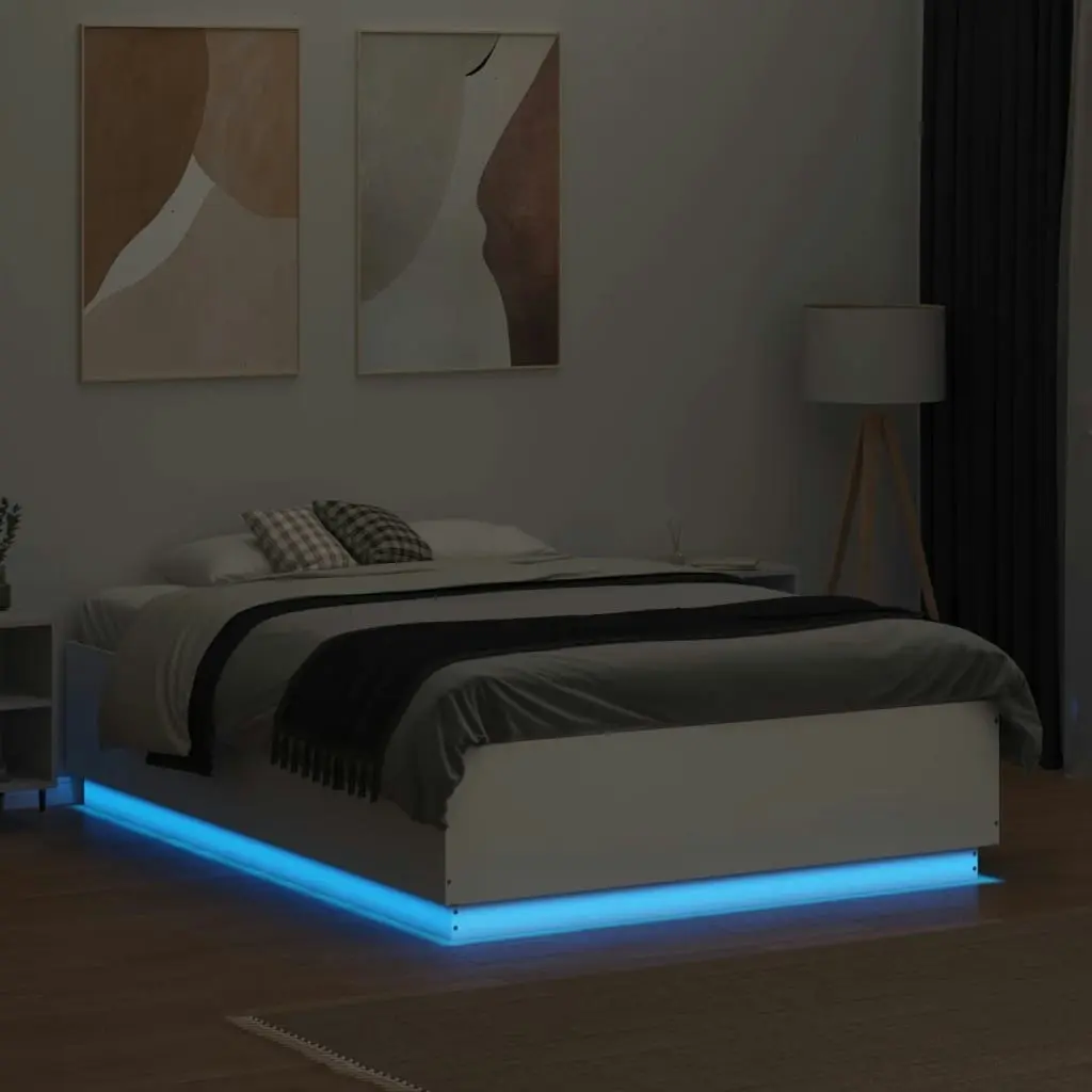 Bed Frame with LED Lights White 135x190 cm Engineered Wood 3209646