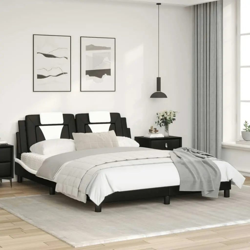 Bed Frame with LED without Mattress Black and White 152x203 cm Queen 3214061