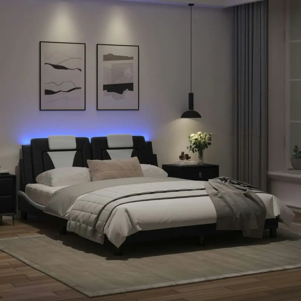 Bed Frame with LED without Mattress Black and White 152x203 cm Queen 3214061