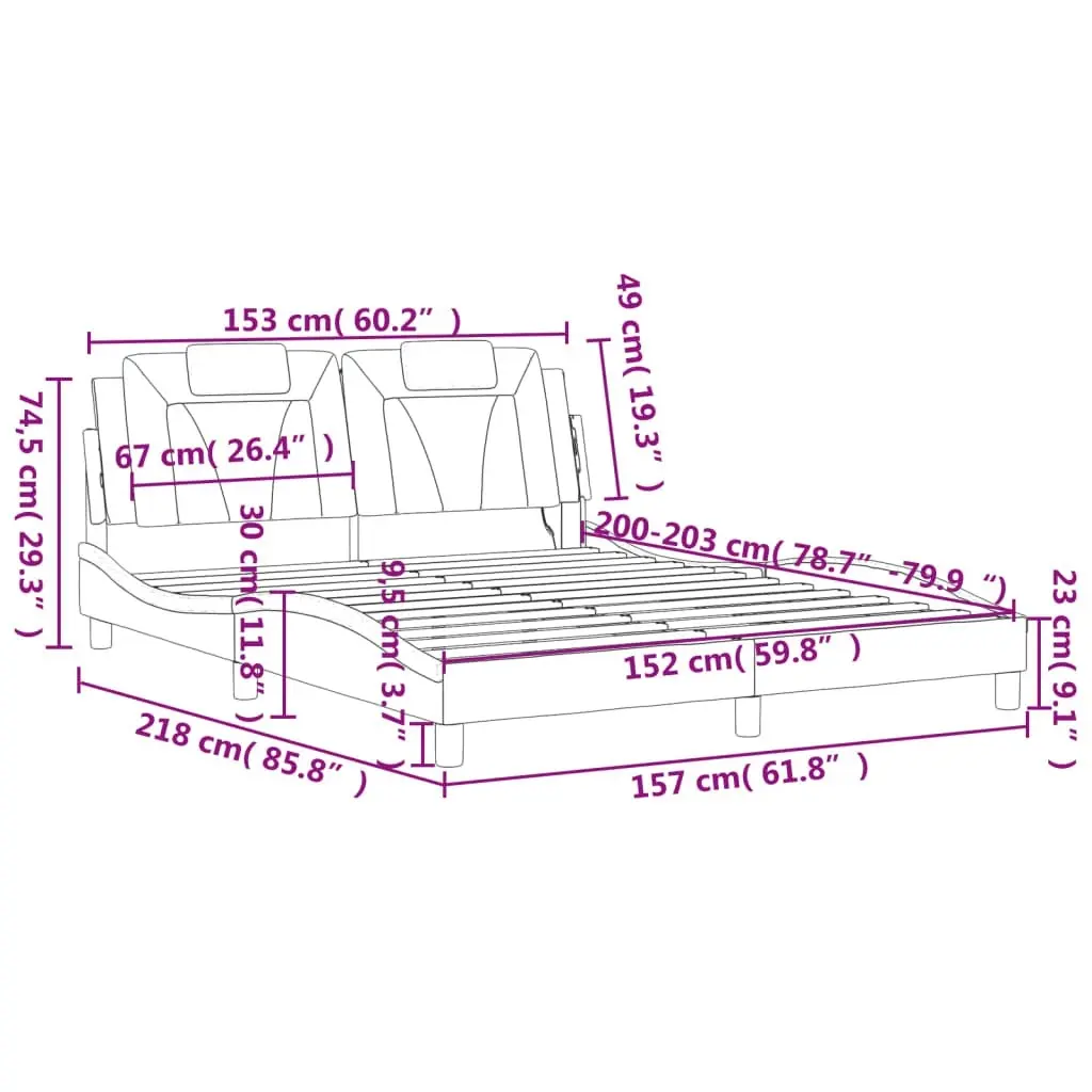 Bed Frame with LED without Mattress Black and White 152x203 cm Queen 3214061