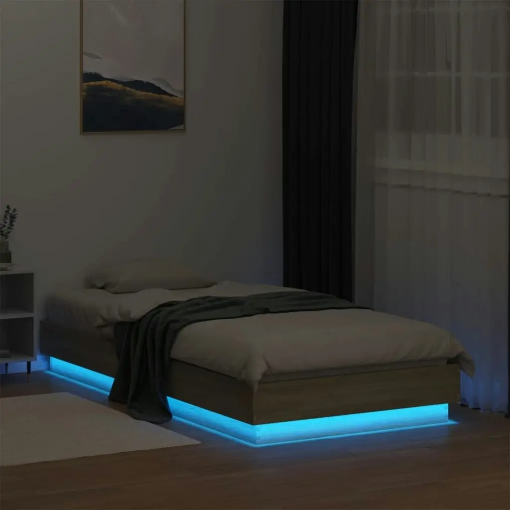 Bed Frame with LED Lights Sonoma Oak 90x190 cm 839541