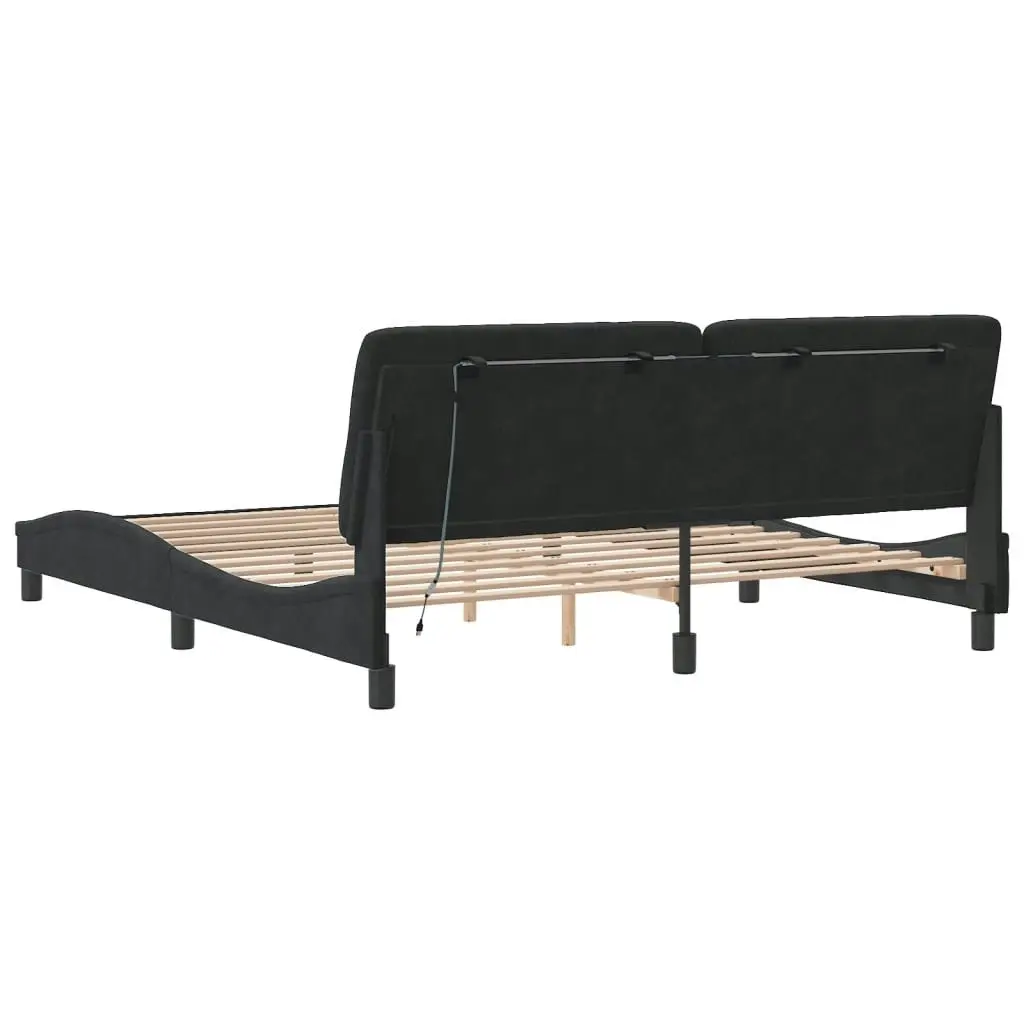 Bed Frame with LED without Mattress Black 183x203 cm King Velvet 3213869