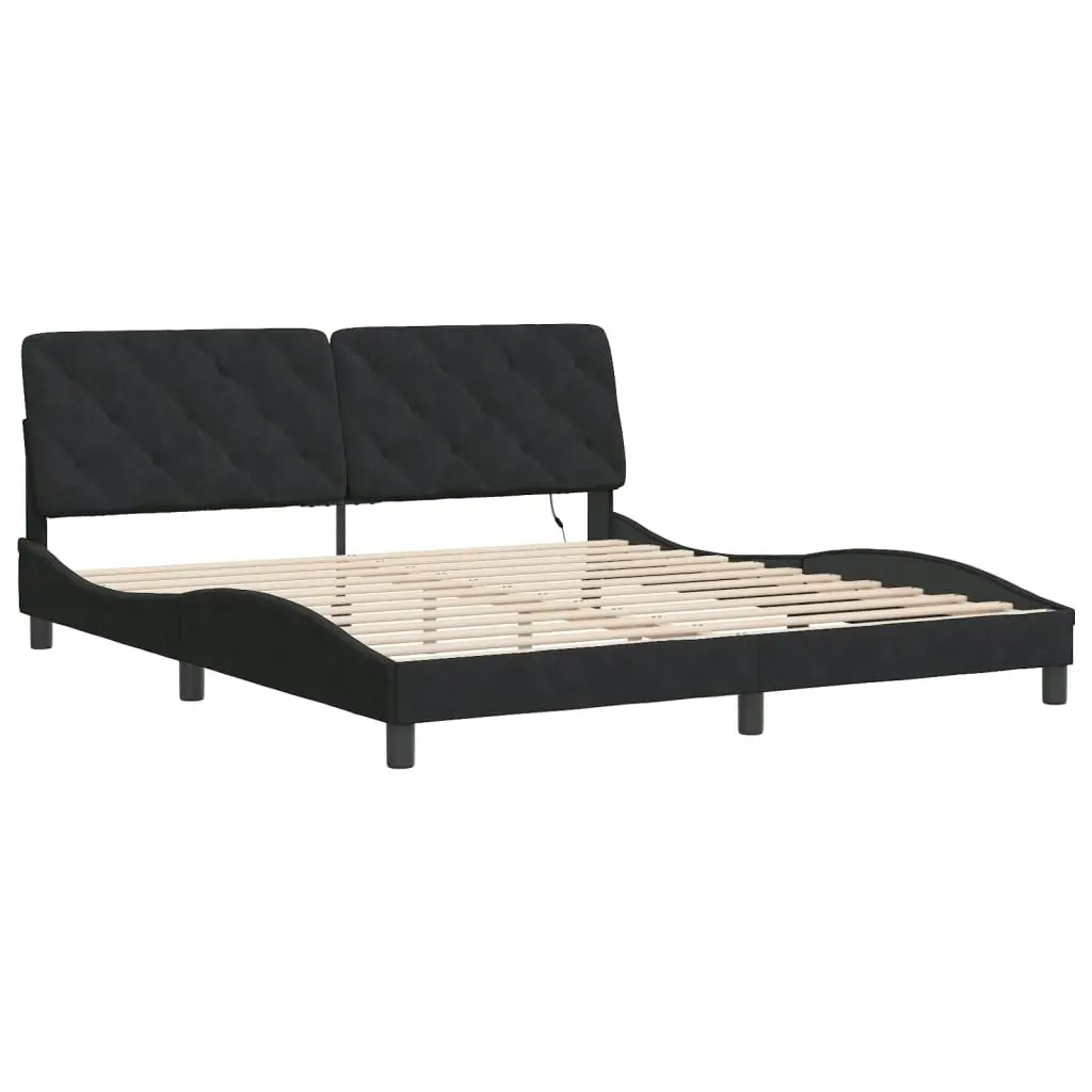 Bed Frame with LED without Mattress Black 183x203 cm King Velvet 3213869