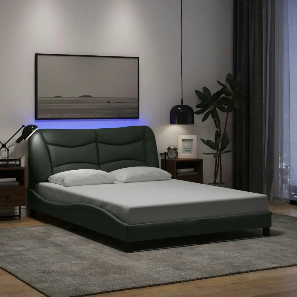 Bed Frame with LED without Mattress Dark Grey 137x187 cm Double Fabric 3213737