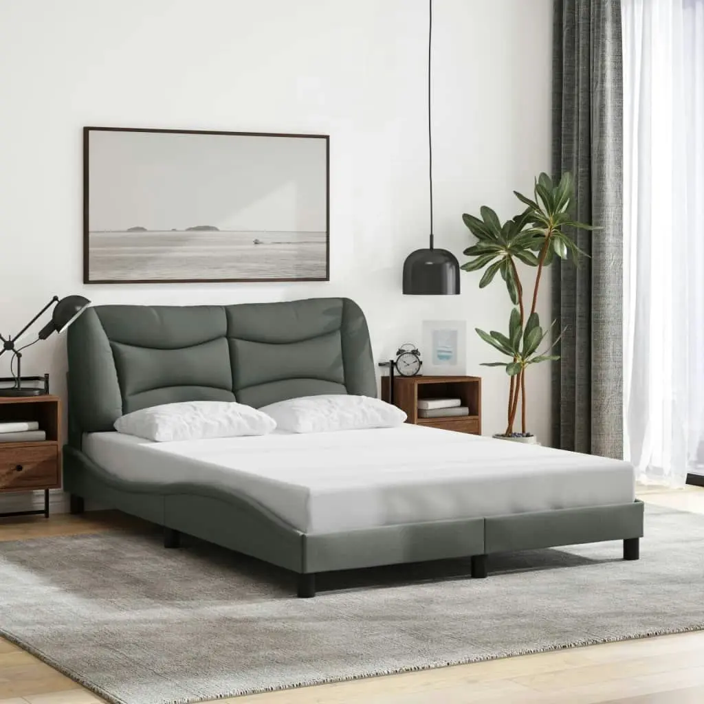 Bed Frame with LED without Mattress Dark Grey 137x187 cm Double Fabric 3213737