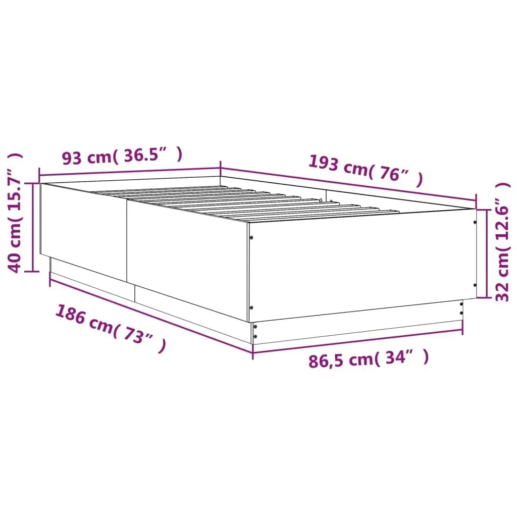 Bed Frame with LED without Mattress Black 90x190 cm 3209661